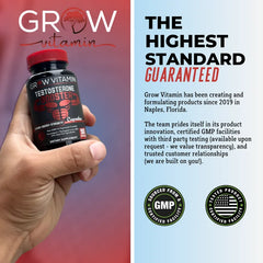 Grow Vitamin Testosterone Booster for Men - Men's Test Boost Supplement for Energy, Stamina, Endurance - Natural Male Enhancement Pills with Saw Palmetto - USA-Made, Non-GMO Supplements - 90 Capsules