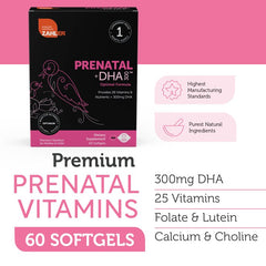 Zahler Prenatal DHA Prenatal Vitamins for Women with DHA & Folate, 60 Unflavored Softgels