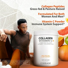 Codeage Collagen Peptides Powder, Type 1 & 3 Grass-Fed Bovine, Vitamin C