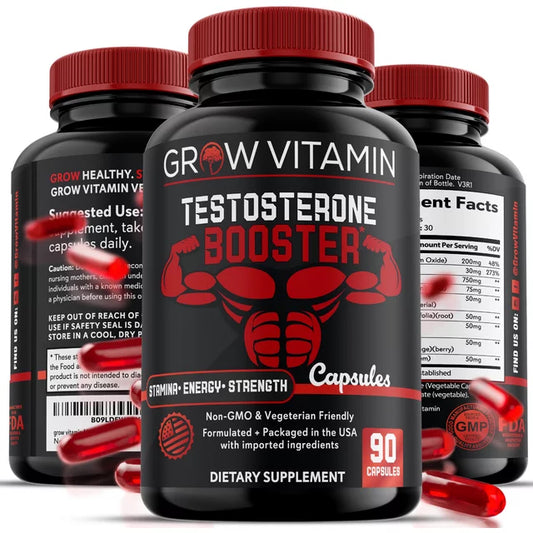 Grow Vitamin Testosterone Booster for Men - Men's Test Boost Supplement for Energy, Stamina, Endurance - Natural Male Enhancement Pills with Saw Palmetto - USA-Made, Non-GMO Supplements - 90 Capsules