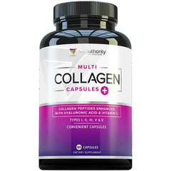 Vitauthority Multi Collagen Pills for Women & Men - Hydrolyzed Collagen Peptides with Vitamin C and Hyaluronic Acid 180ct