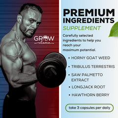 Grow Vitamin Testosterone Booster for Men - Men's Test Boost Supplement for Energy, Stamina, Endurance - Natural Male Enhancement Pills with Saw Palmetto - USA-Made, Non-GMO Supplements - 90 Capsules