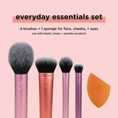 Real Techniques Everyday Essentials Kit, Makeup Brush & Beauty Sponge Set, 5 Piece Set